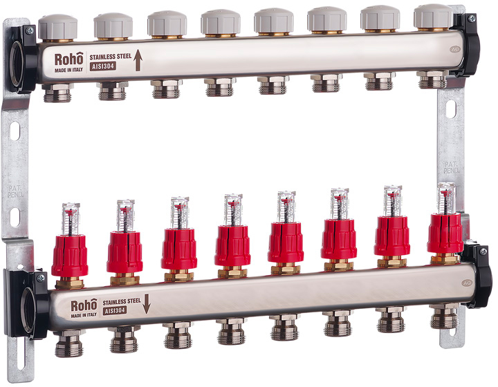Колектор із витратомірами та термостатичними клапанами Roho R804-08 - 1"х 8в (RO0040)