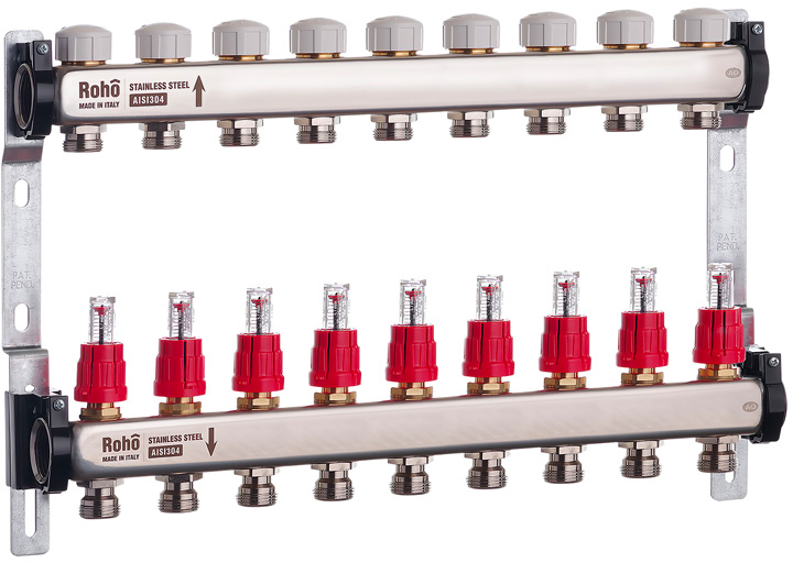 Колектор із витратомірами та термостатичними клапанами Roho R804-09 - 1"х 9в (RO0041)