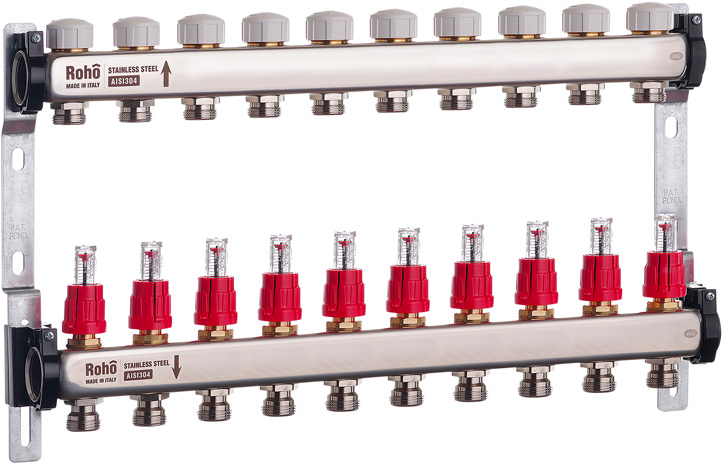 Колектор із витратомірами та термостатичними клапанами Roho R804-10 - 1"х 10в (RO0042)