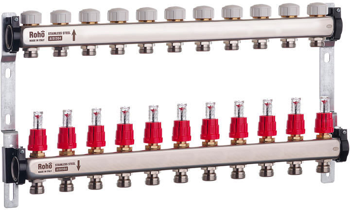 Колектор із витратомірами та термостатичними клапанами Roho R804-11 - 1"х 11в (RO0043)