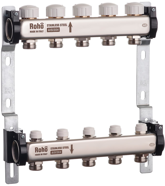 Коллектор с термостатическими и запорными клапанами Roho R805-05 - 1"х 5в (RO0059)