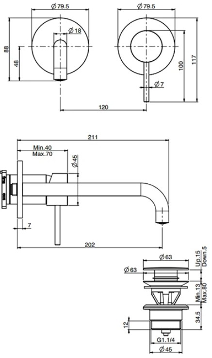 Fima Carlo Frattini Spillo Up Brushed nickel F3051WLX9SN Габаритні розміри