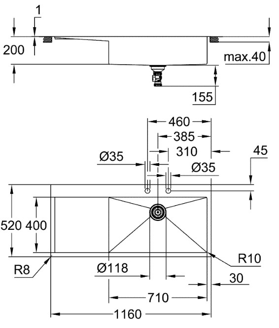 Grohe K1000 (31582SD1) Габаритные размеры