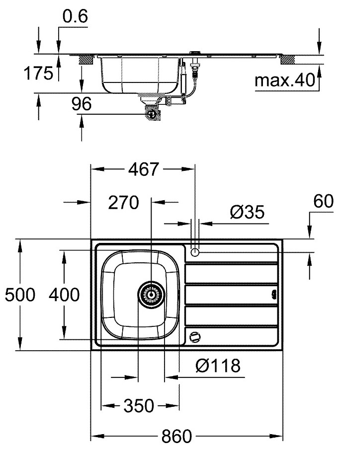 Grohe K200 (31552SD1) Габаритные размеры