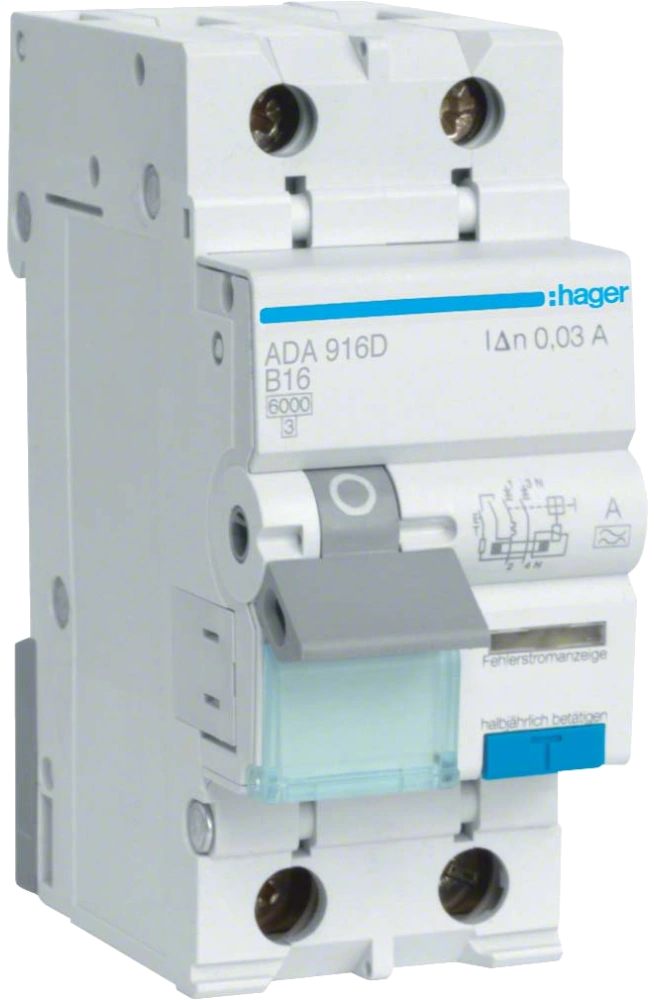 Hager 1P+N 6kA B-16A 30mA A (ADA916D)