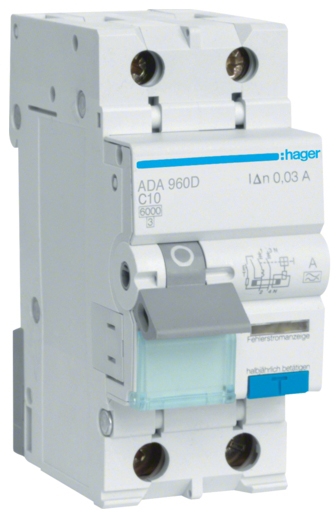 Hager 1P+N 6kA C-10A 30mA A (ADA960D)