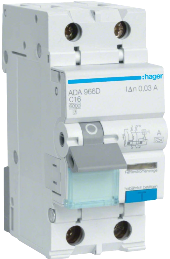 Hager 1P+N 6kA C-16A 30mA A (ADA966D)