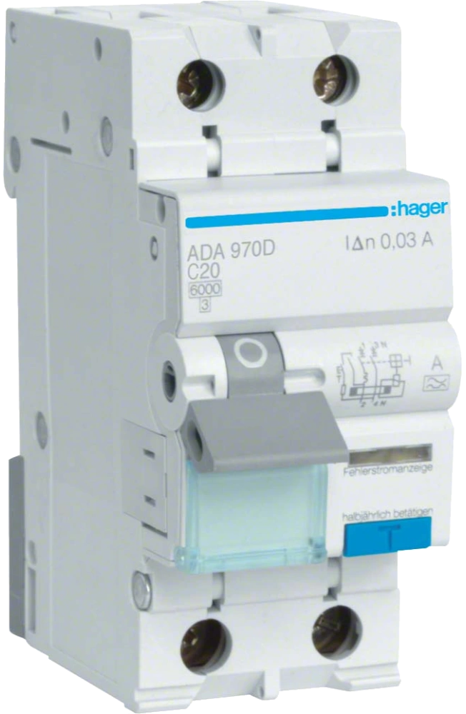 Hager 1P+N 6kA C-20A 30mA A (ADA970D)