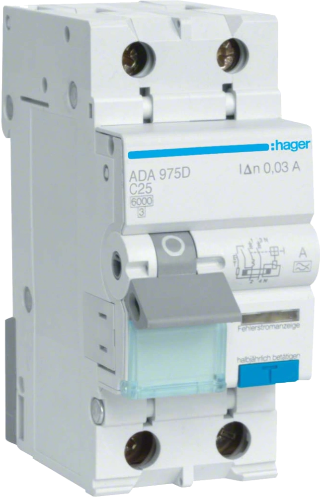 Hager 1P+N 6kA C-25A 30mA A (ADA975D)