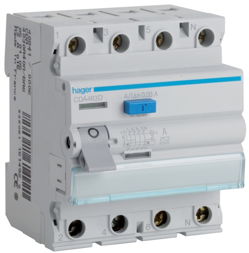 Hager 4P 6kA 63A 30mA A (CDA463D)