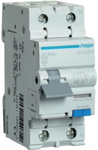 Hager 1P+N 6kA B 16A 30mA A (AD916J)