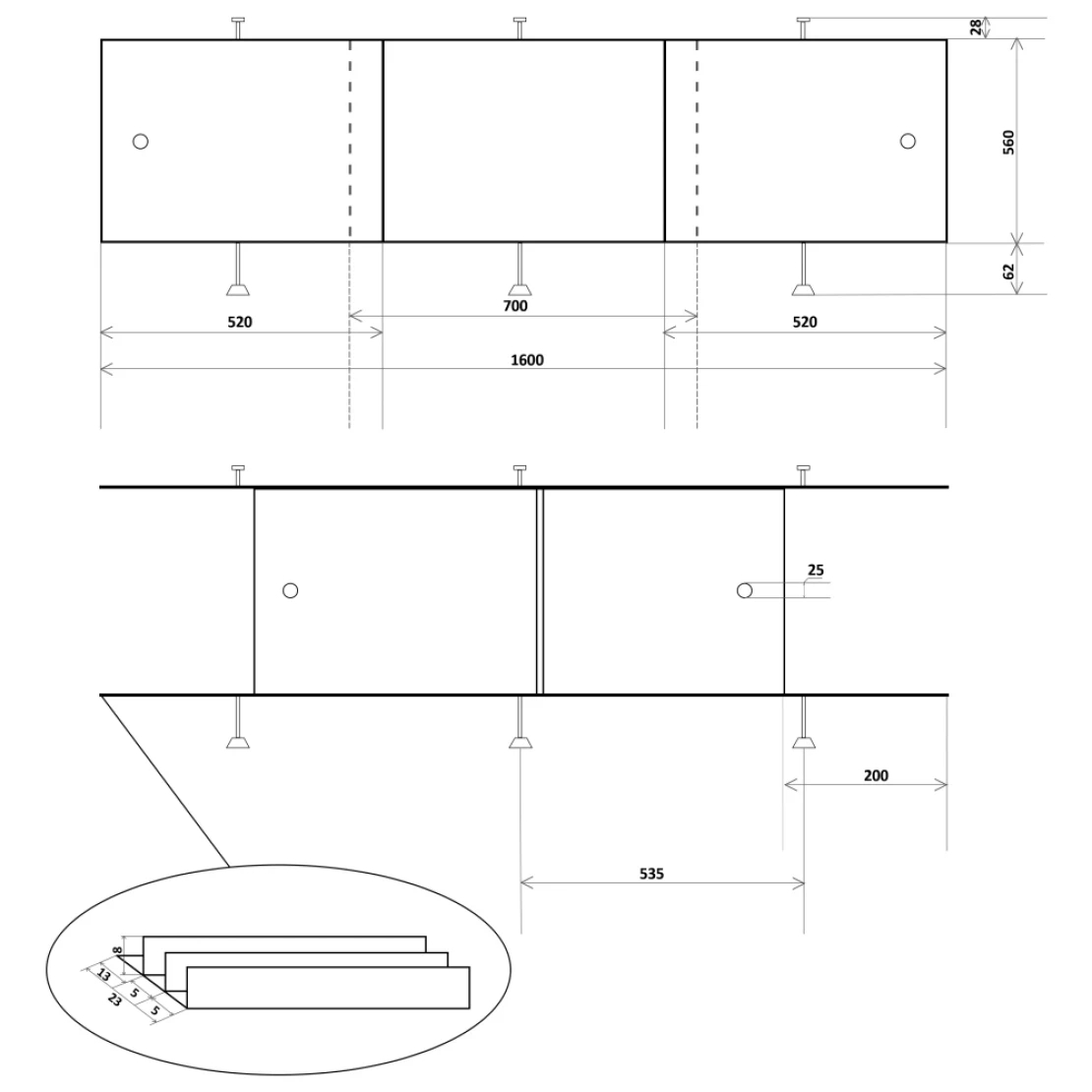 Direct 1600x560 (CV026154) Габаритные размеры