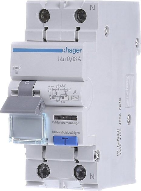 Hager 1P+N 6kA C-32A 30mA A (ADA982D)