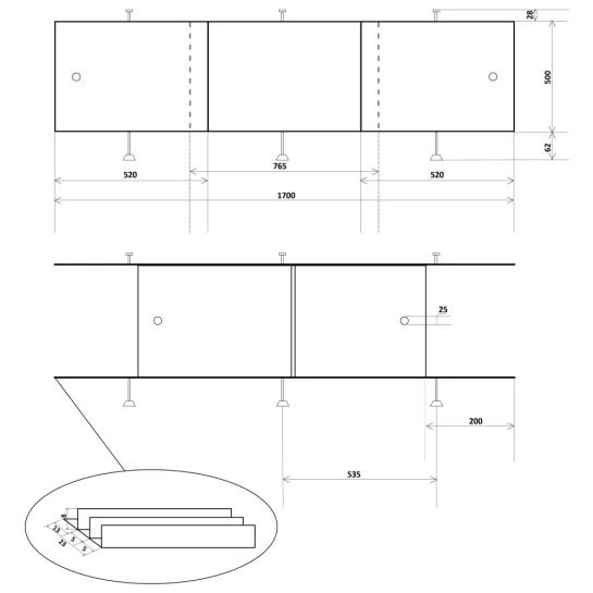 Direct 1700x500 (CV026155) Габаритные размеры