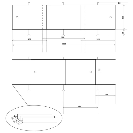 Direct 1600x500 (CV026153) Габаритные размеры