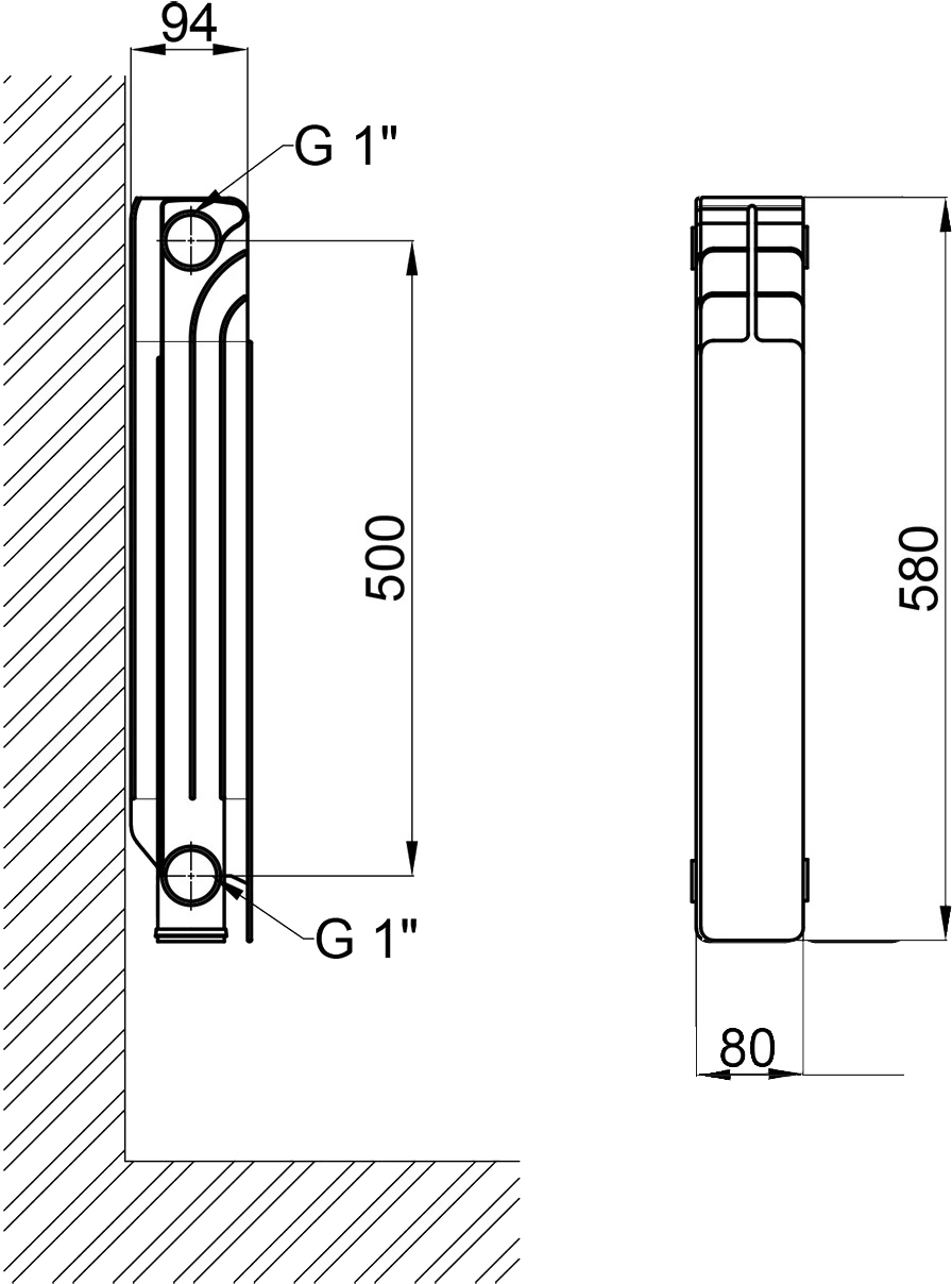 Thermo Alliance All-Vulcan 500/96 (1 секція) Габаритні розміри