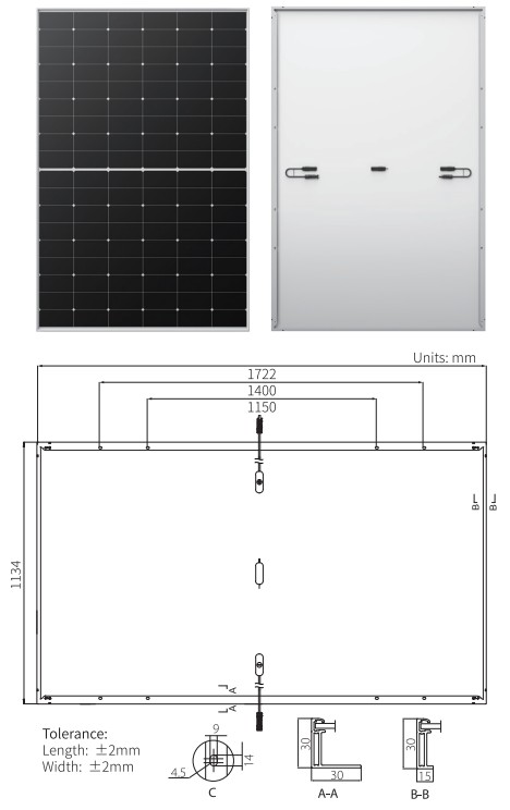 Longi Solar LR5-54HTH-440M Габаритні розміри