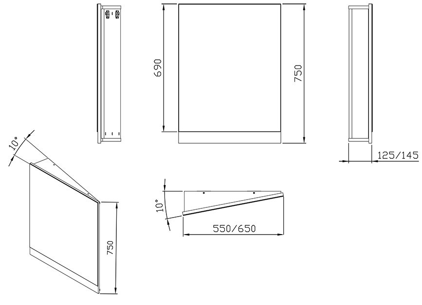 Ravak 10° 650 L (X000001078) Габаритные размеры