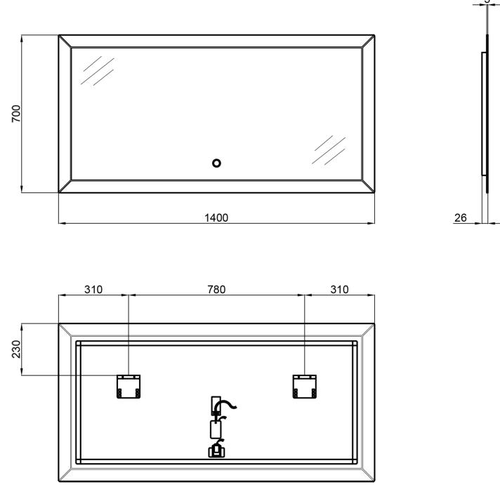 Q-Tap Aries 1400х700 (QT0378160170140W) Габаритные размеры