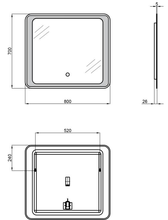 Q-Tap Leo 800х700 (QT117814187080W) Габаритные размеры