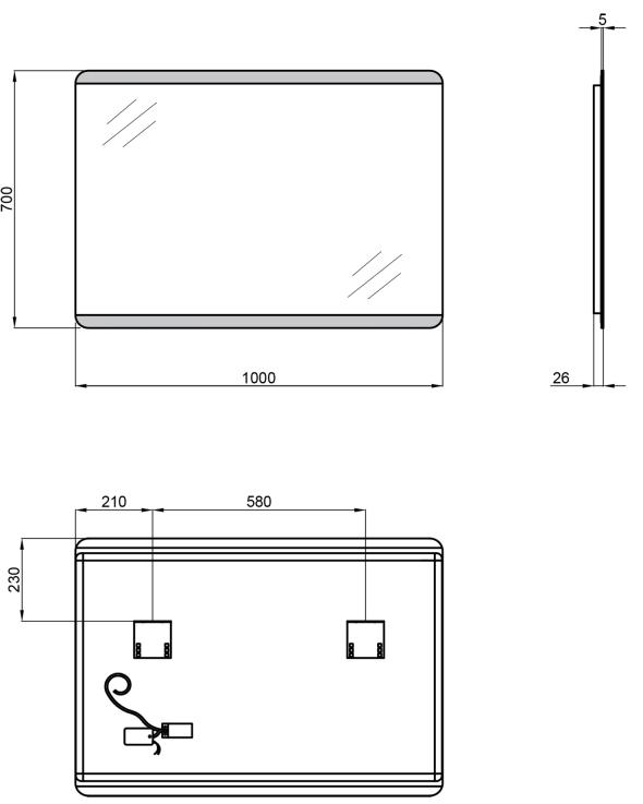 Q-Tap Tern 1000х700 (QT1778120870100W) Габаритные размеры