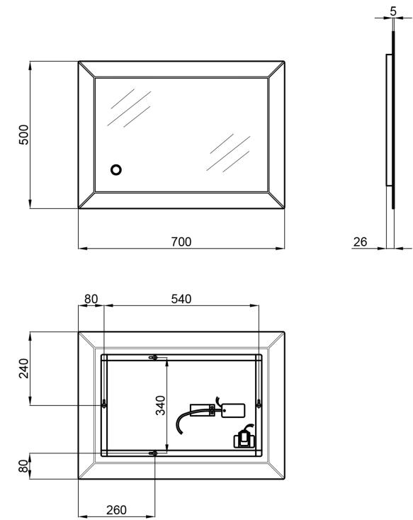 Q-Tap Aries 700х500 (QT037816015070W) Габаритні розміри