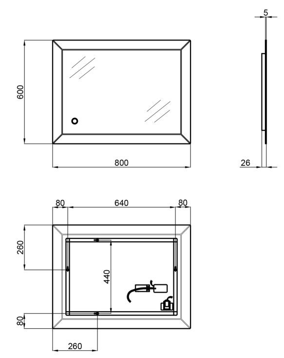 Q-Tap Aries 800х600 (QT037816016080W) Габаритные размеры