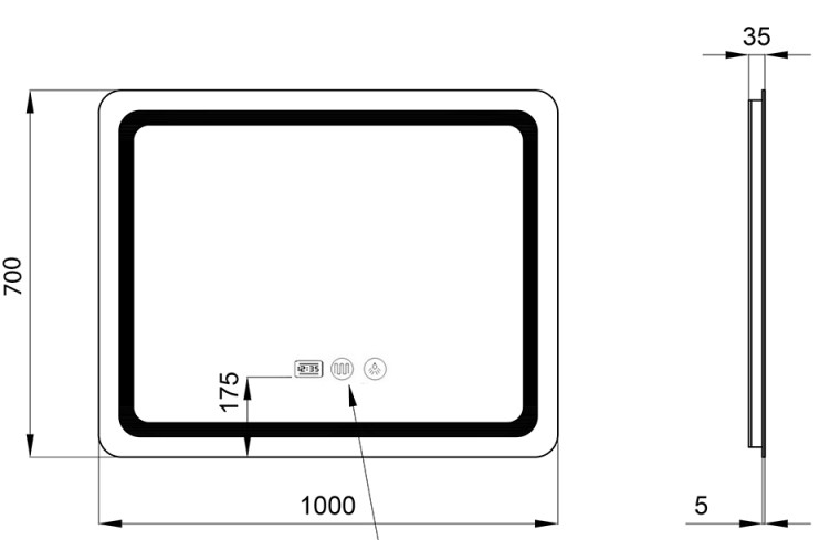 Q-Tap Mideya 1000х700 (QT2078NCF10070W) Габаритні розміри