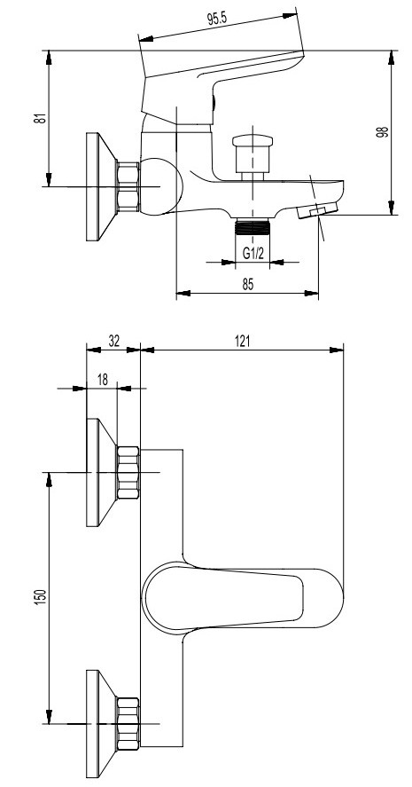 Kroner Mixie (33064B) хром Габаритні розміри