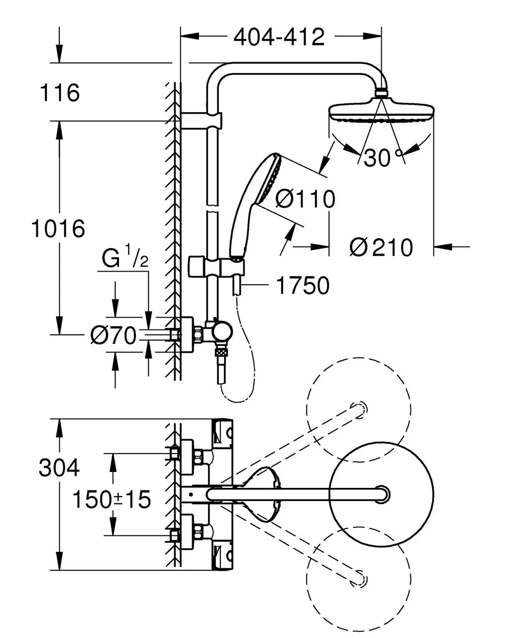 Grohe Tempesta System 210 (26811001) Габаритні розміри