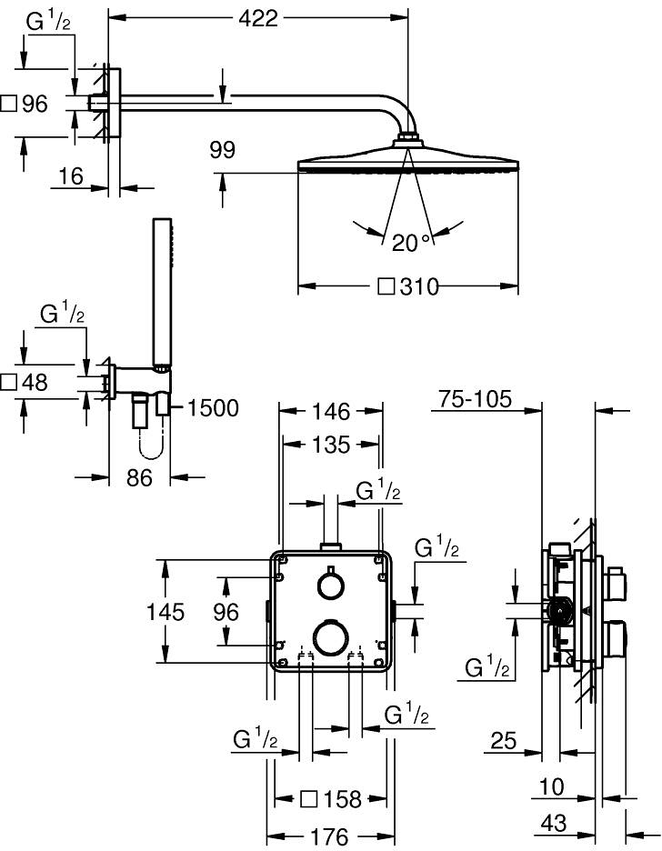 Grohe Grohtherm (34870000) Габаритные размеры