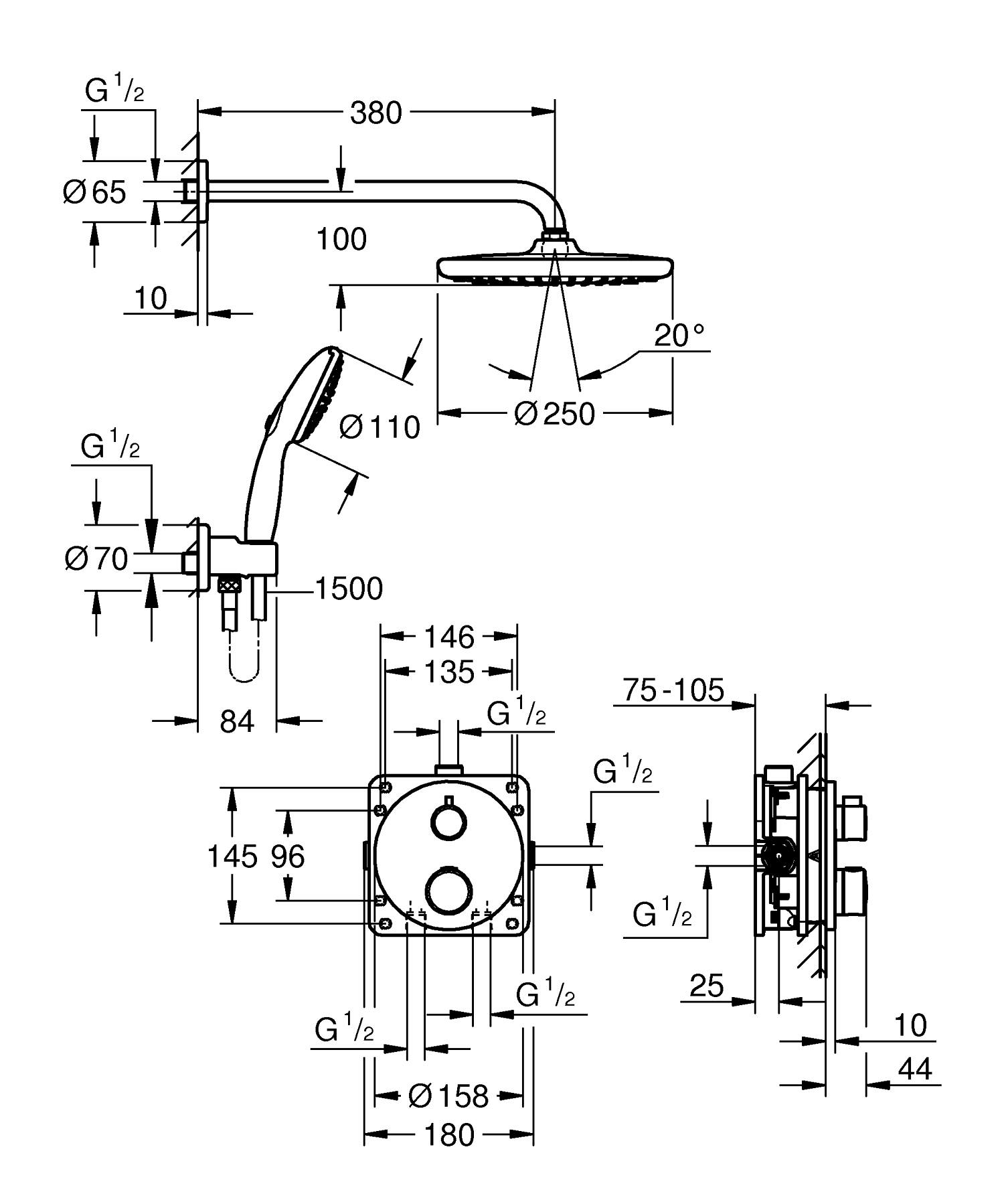 Grohe Grohtherm (34872000) Габаритные размеры