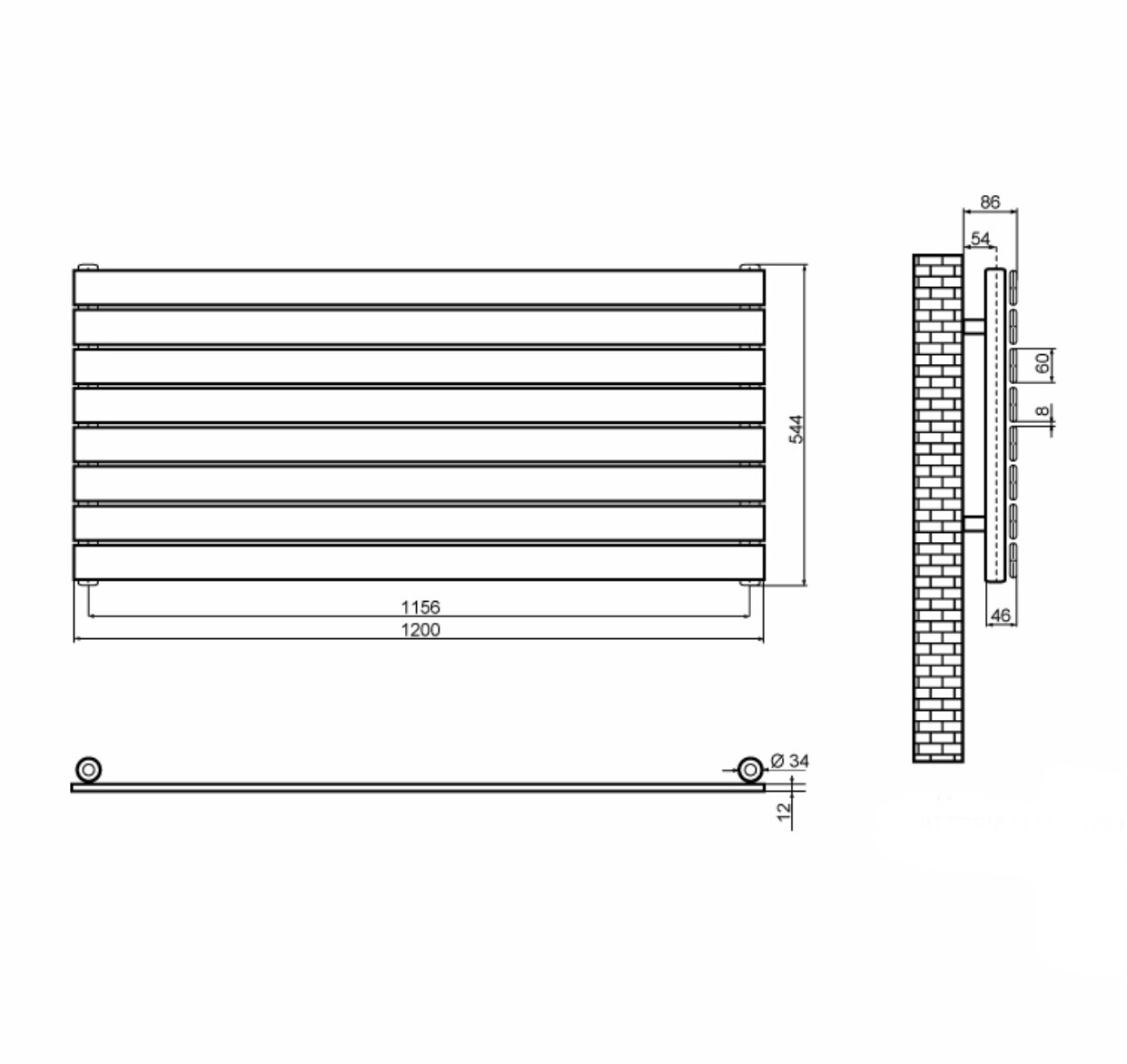 ArttiDesign Livorno G 8/544/1200 черный матовый (LV.G.8.120.10.B) Габаритные размеры