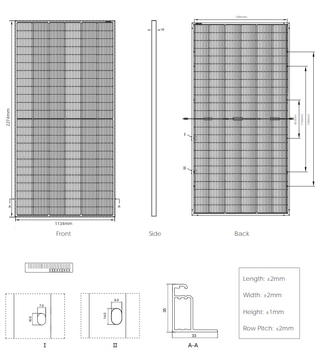 Jinko Solar JKM530M-72HL4-TV 530W bifacial P type Габаритні розміри