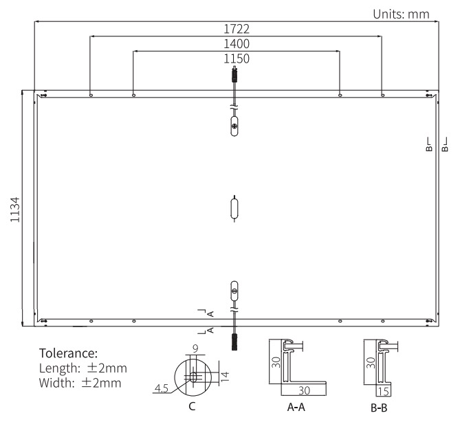 Longi Solar 425W Hi-MO 6m Full Black Mono (LR5-54HTB-425M) Габаритні розміри