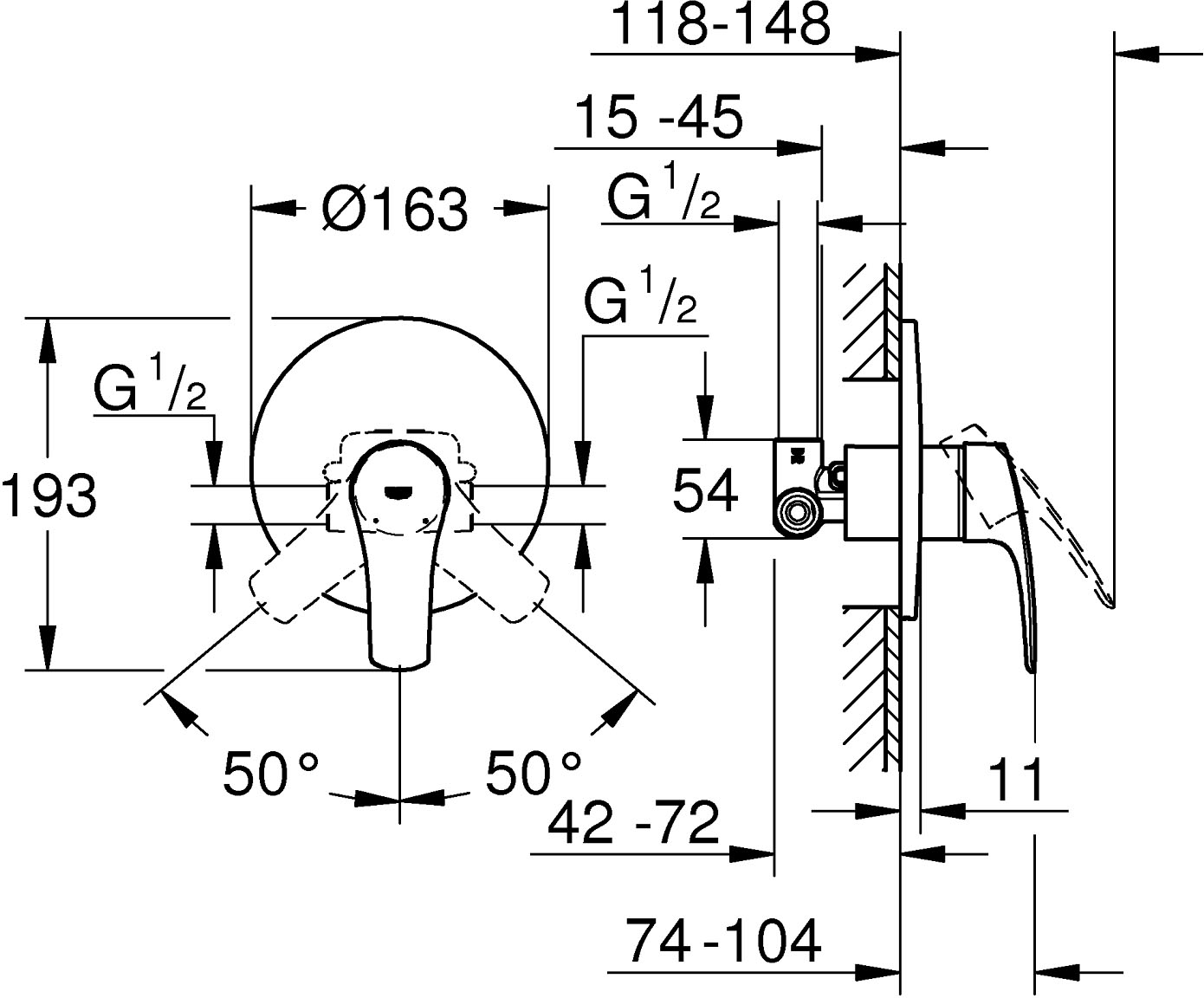 Grohe Eurosmart 33556003+26406001 (UA33556002) Габаритные размеры