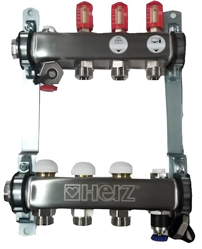 Коллектор с расходомерами Herz 3l/min-TS с вентилями под термоэлементы, 3 контура - 3/4" Н (1863203) в интернет-магазине, главное фото