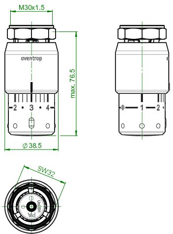 Oventrop Uni SH (М30х1,5), білий/хром (1012065) Габаритні розміри