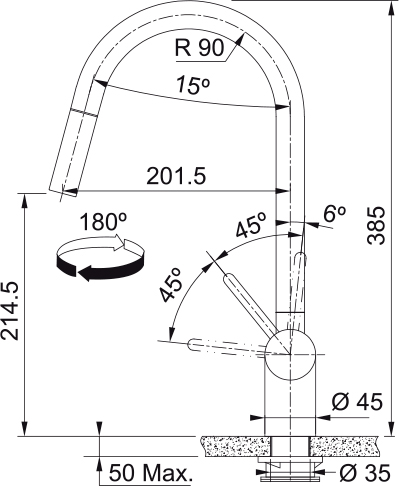 Franke Leda Neo Pull Down Нержавіюча сталь (115.0590.047) Габаритні розміри