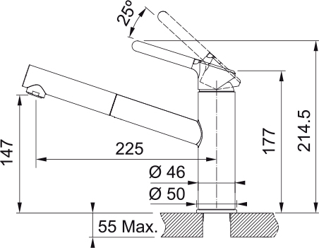 Franke Orbit Pull Out Мигдаль (115.0623.147) Габаритні розміри