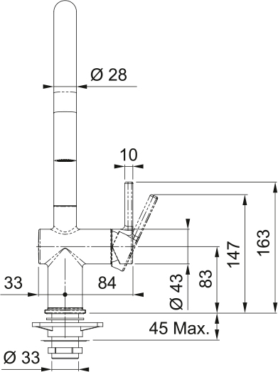 Franke Active J Хром (115.0653.401) Габаритные размеры