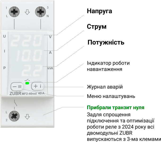 Реле напруги з контролем струму Zubr MF2-40 ціна 1826 грн - фотографія 2