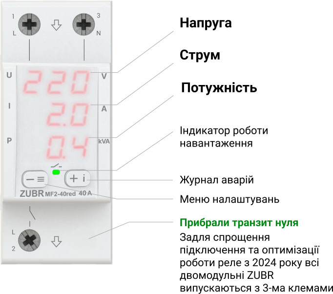 в продажу Реле напруги з контролем струму Zubr MF2-63 red - фото 3