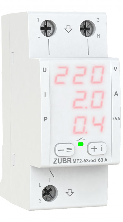 Реле напряжения с контролем тока Zubr MF2-63 red в интернет-магазине, главное фото