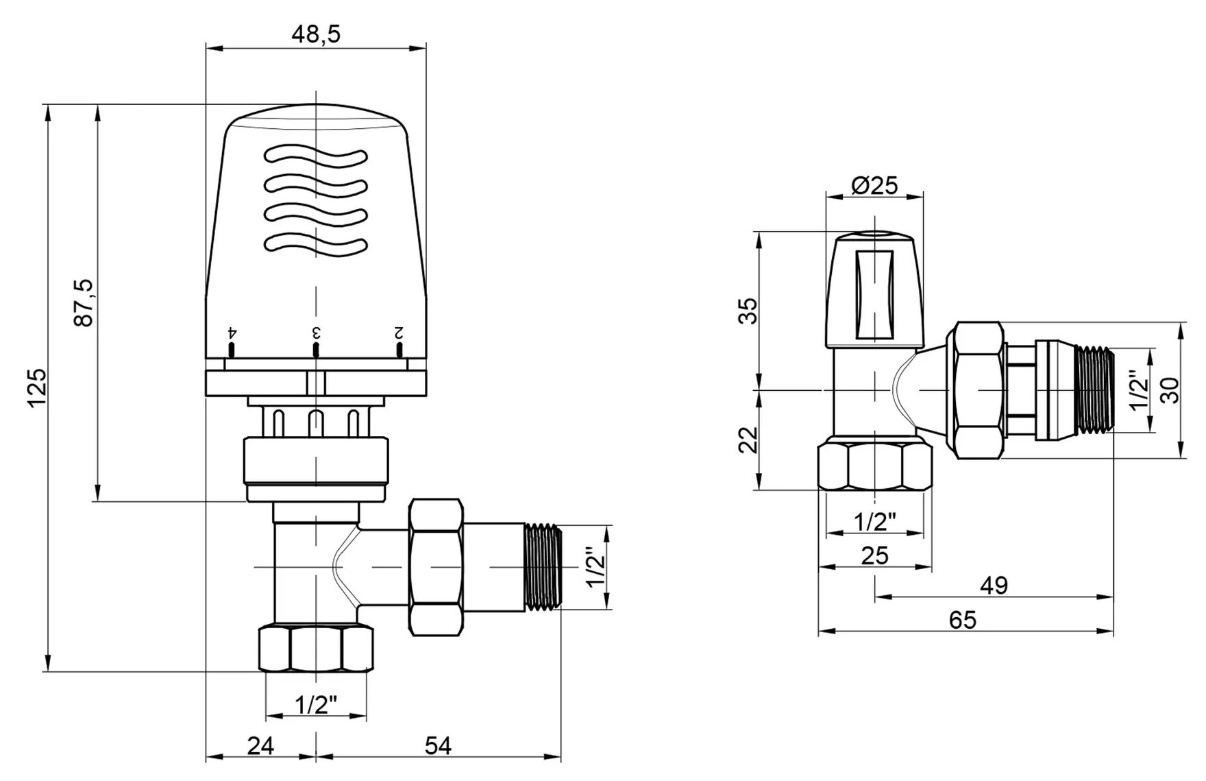 Icma KIT1100+774-940+805-940 1/2" угловой (82KITGAD061100) Габаритные размеры