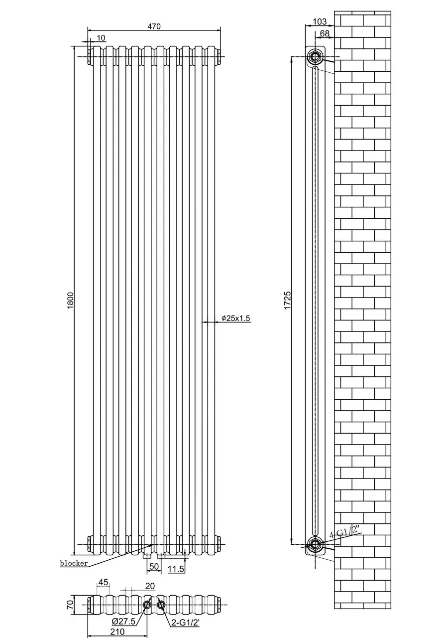 ArttiDesign Bari II 10/1800/470/50 серый матовый (BR.II.10.180.47.5.G) Габаритные размеры