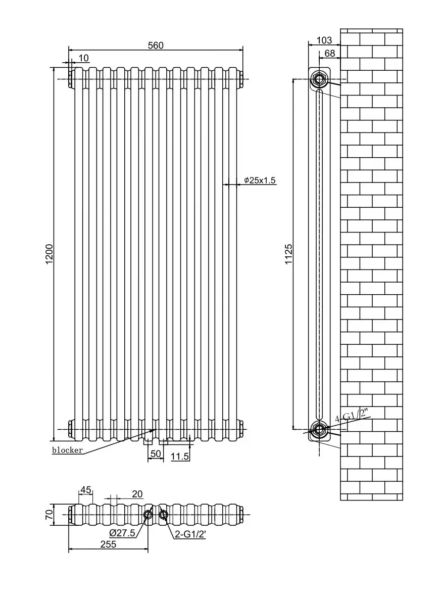 ArttiDesign Bari II 12/1200/560/50 белый матовый (BR.II.12.120.56.5.W) Габаритные размеры