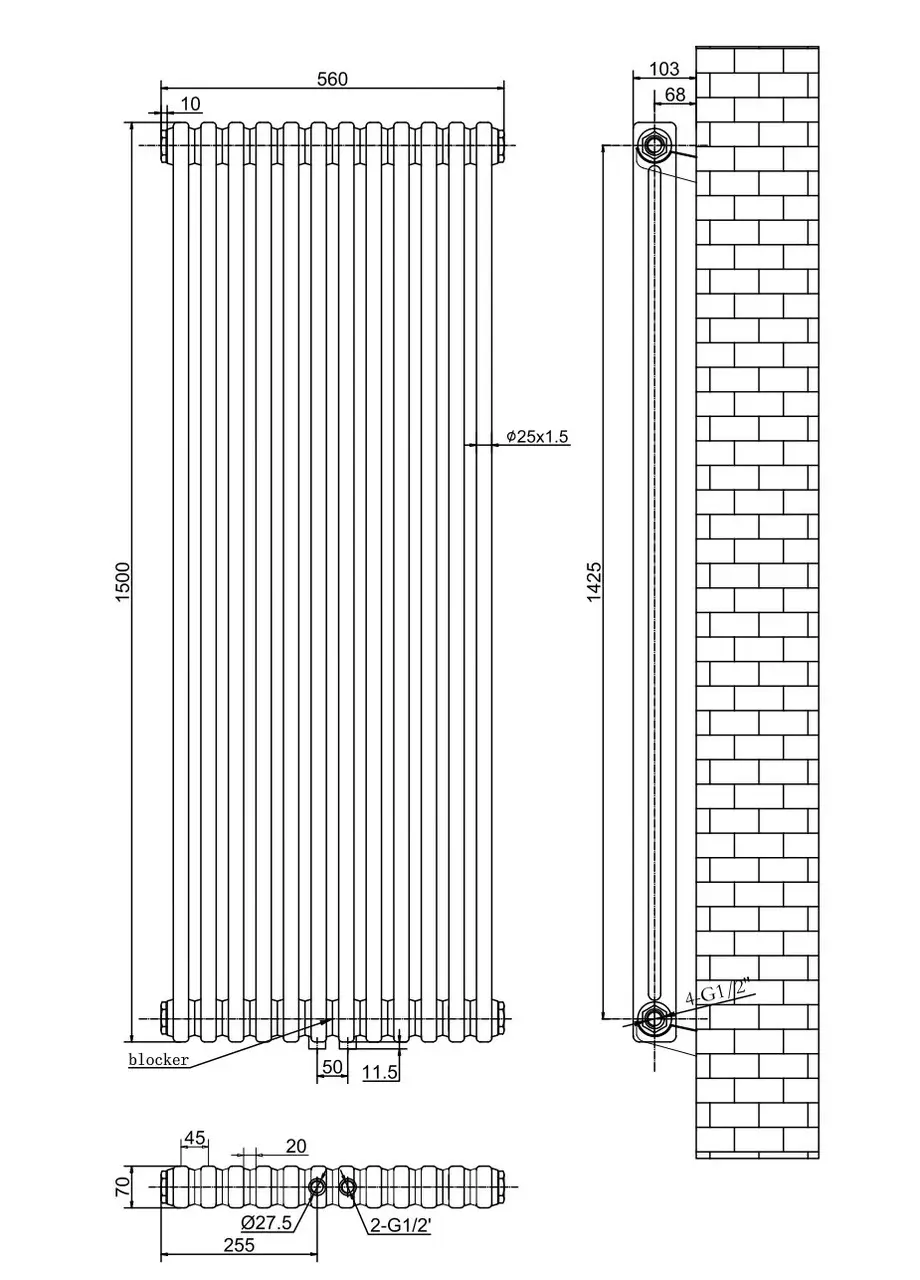 ArttiDesign Bari II 12/1500/560/50 белый матовый (BR.II.12.150.56.5.W) Габаритные размеры