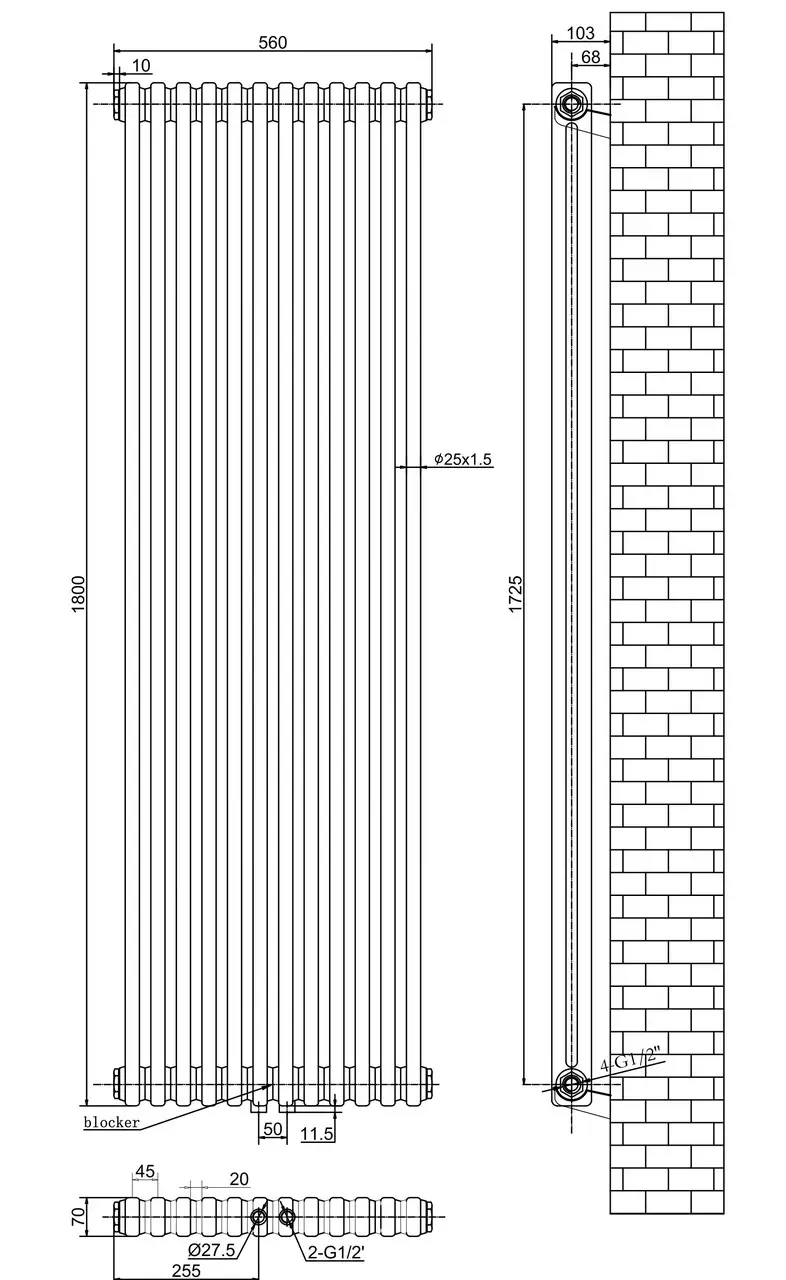 ArttiDesign Bari II 12/1800/560/50 білий матовий (BR.II.12.180.56.5.W) Габаритні розміри