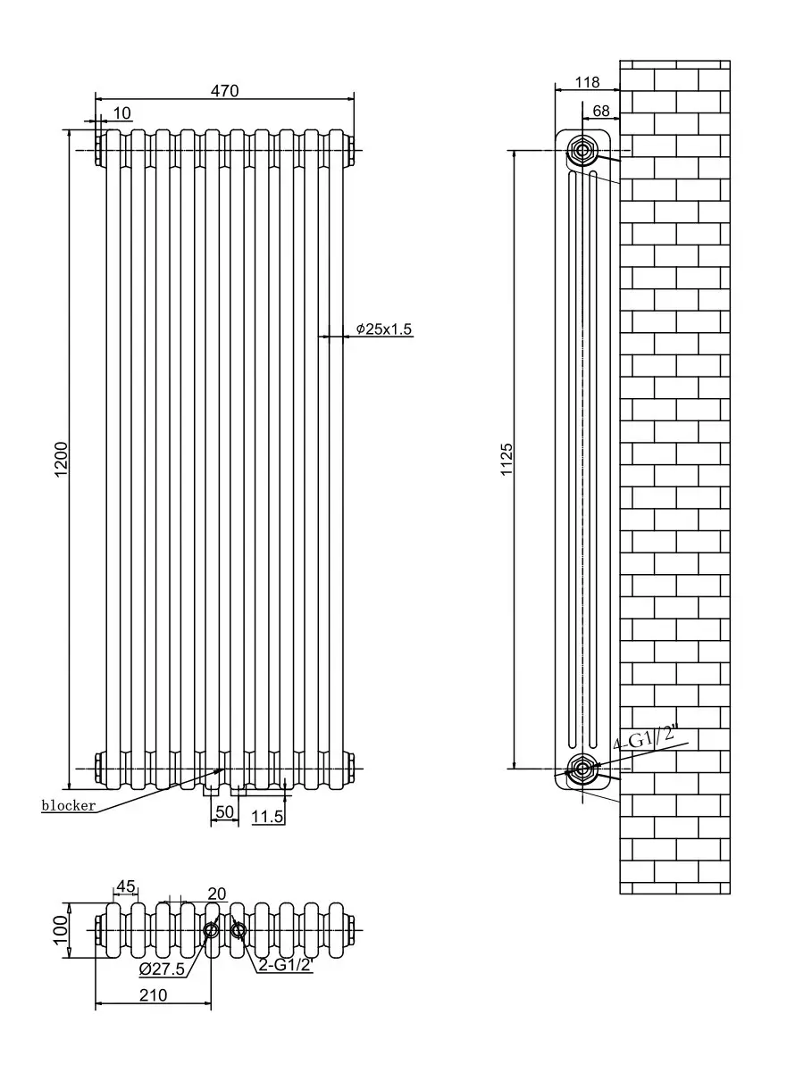 ArttiDesign Bari III 10/1200/470/50 білий матовий (BR III.10.120.47.5.W) Габаритні розміри